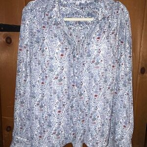 Rose & Olive Blue and White Long Sleeve Relaxed Blouse